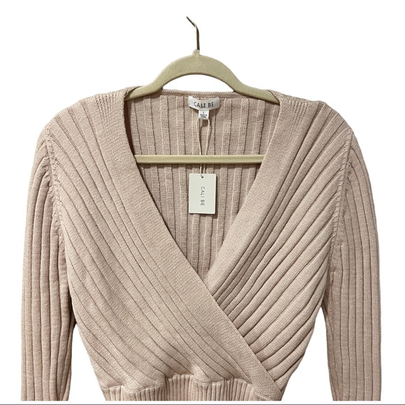 CALI BE Ribbed Wrap Front Sweater in Beige (L) - Picture 5 of 10